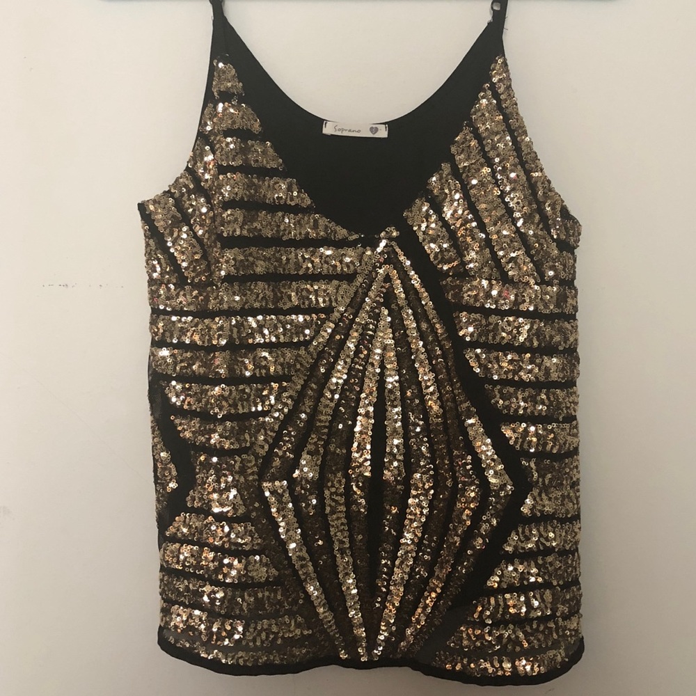 NWOT gold and black sequin top
